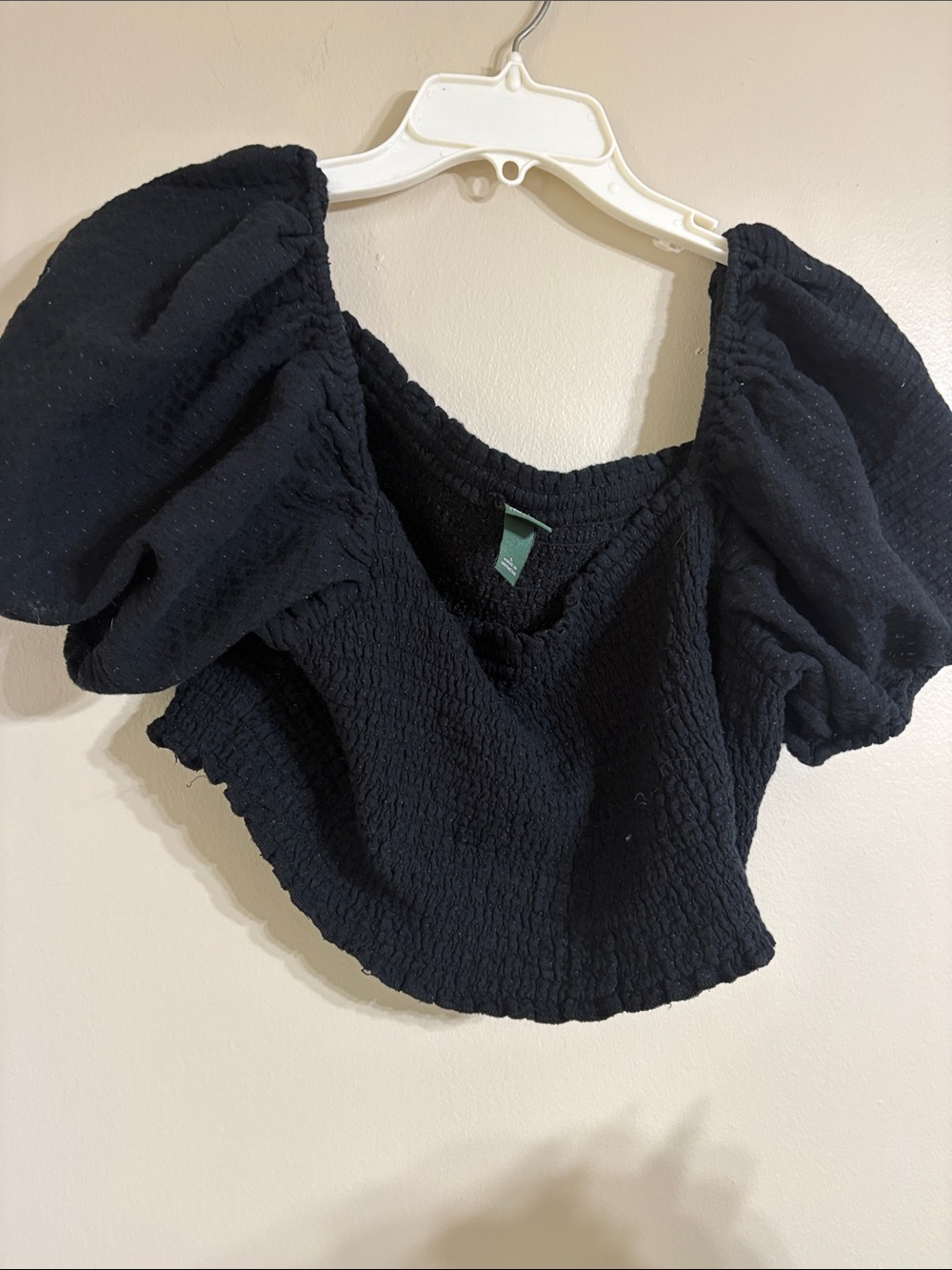wild fable Black Puff Sleeve Smocked Crop Top